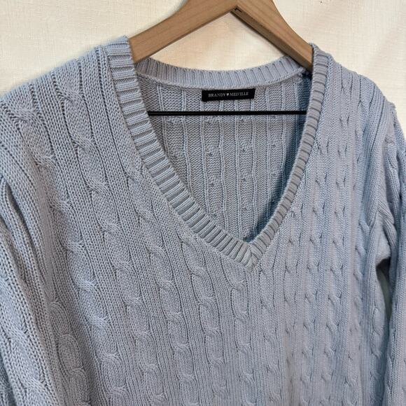 BRANDY MELVILLE V-neck Cable Knit Cardigan Lt Blue Size M Preppy Capsule Classic - Picture 2 of 11